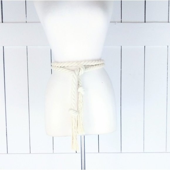 Ivory long woven braided rope knotted fringe tassel tie belt/boho/hippie… main image 7